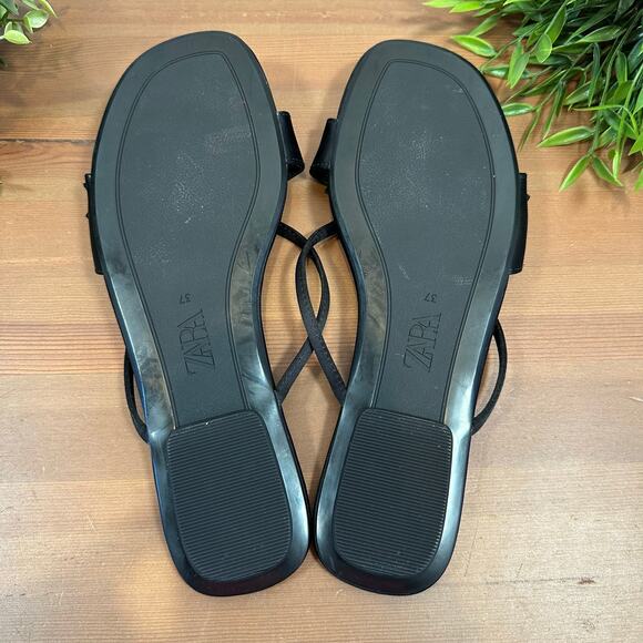 Zara Women's Rhinestone Floral Sandals Black Size 37 US 6.5 - Picture 8 of 8